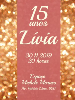 Convite aniversário 15 anos - rosa com glitter dourado