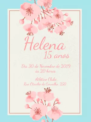 Convite aniversário floral 15 anos - rosa e azul