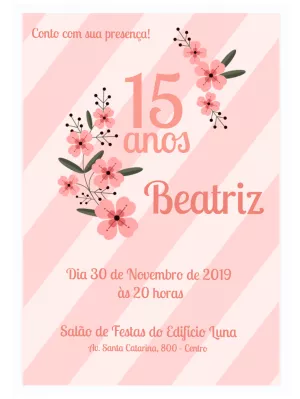 Convite aniversário 15 anos floral - Rosa