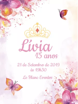 Convite aniversário 15 anos aquarela - Borboletas