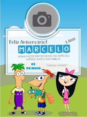 Convite de aniversário Phineas e Ferb com foto