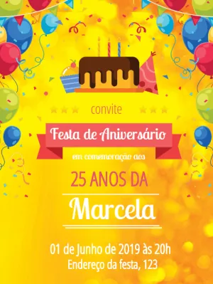 Convite de aniversário balões coloridos