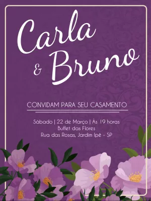 Convite de casamento floral - Roxo e lilás