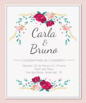 Convite de casamento floral - Rosa e branco