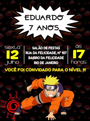 Convite aniversário Naruto