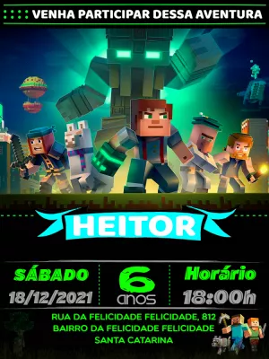 Convite aniversário Minecraft