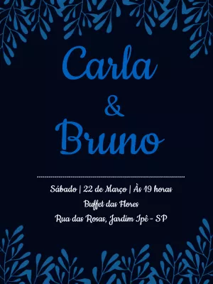 Convite casamento ramos - azul e preto