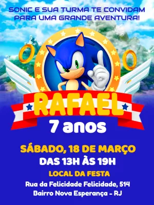 Convite aniversário Sonic