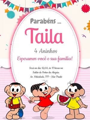 Convite de aniversário Turma da Mônica