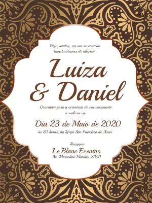 Convite casamento arabescos - Marrom e dourado