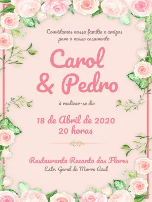 Convite casamento floral - rosa e branco