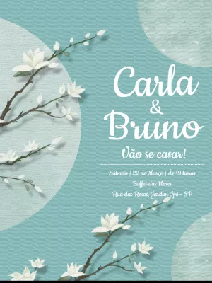 Convite casamento floral delicado - azul e branco