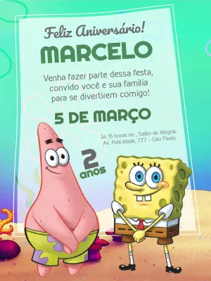 Convite de aniversário Bob Esponja