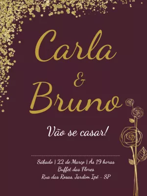 Convite casamento marrom com glitter dourado