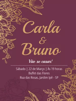 Convite casamento magenta com dourado