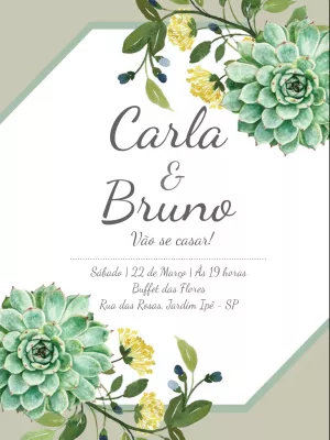 Convite casamento suculentas - branco e verde