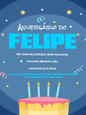 Convite de Aniversário azul Estrelas
