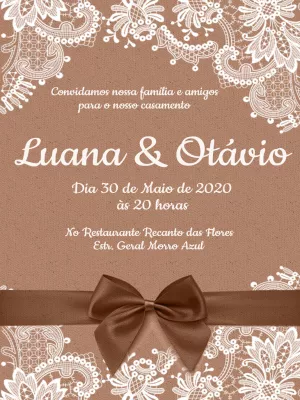 Convite casamento rendado - branco e marrom