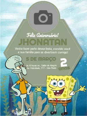 Convite de aniversário Bob Esponja com foto