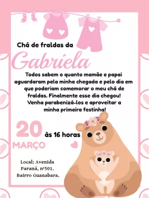 Convite de chá de fraldas Ursinha Mamãe e Filhote