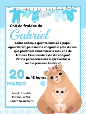 Convite de chá de fraldas Ursinha Mamãe e Filhote