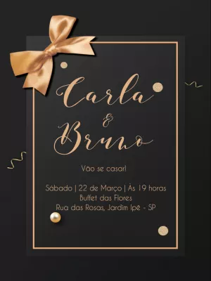 Convite Casamento Minimalista Luxuoso Preto e Dourado
