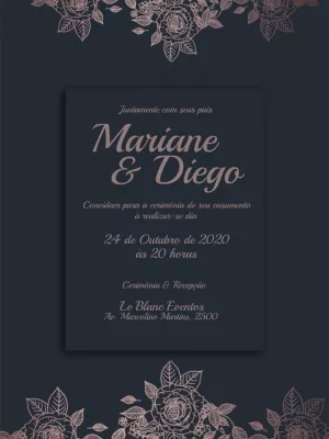 Convite casamento floral - Preto e rosê gold