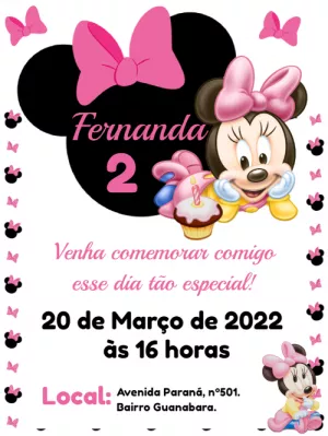 Convite aniversário Minnie Mouse Baby