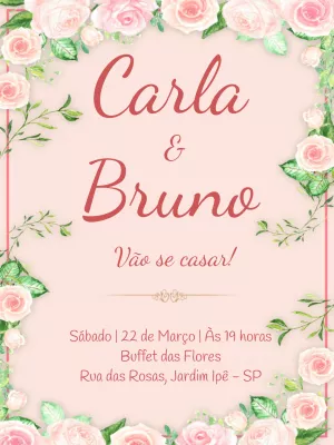 Convite casamento floral - Branco e rosa