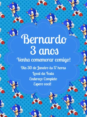 Convite aniversário Sonic