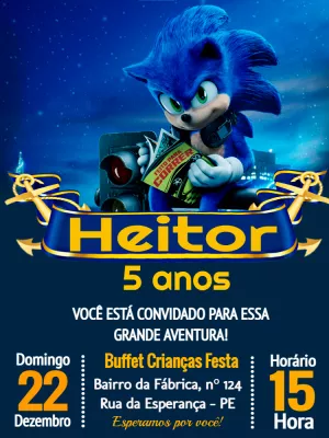 Convite aniversário Sonic