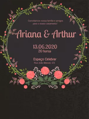 Convite casamento floral - Rosa e preto