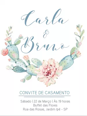 Convite de casamento romântico cactos