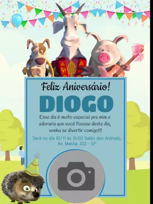 Convite de aniversário Masha e o Urso com foto