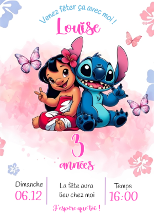 Invitation d'anniversaire Lilo et Stitch