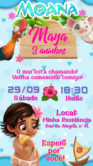 Convite Aniversário Moana Baby
