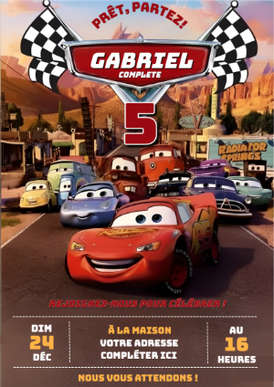 Invitation d'anniversaire Cars Quatre Roues