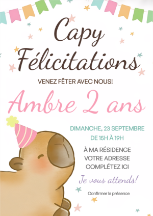 Invitation d'anniversaire Capybara