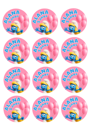 Adesivo Redondo de Pirulito Smurfs Smurfette