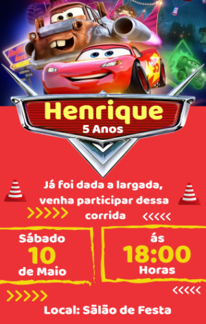 Convite Aniversário Carros