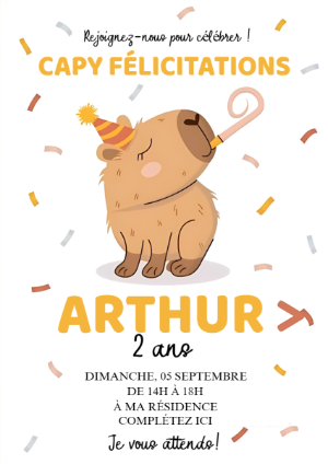 Invitation d'anniversaire Capybara