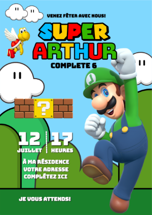 Invitation d'anniversaire Super Mario