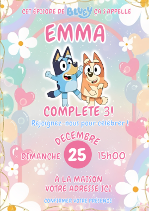 Invitation d'anniversaire Bluey et Bingo rose
