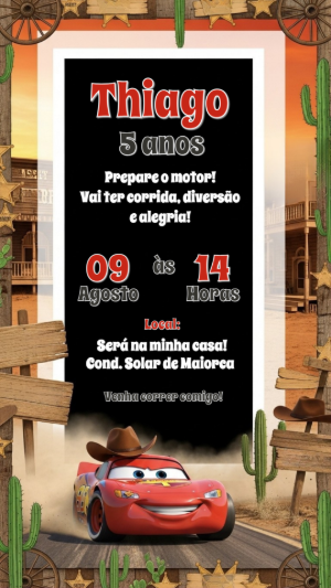 Convite aniversário Carros Relâmpago Mcqueen