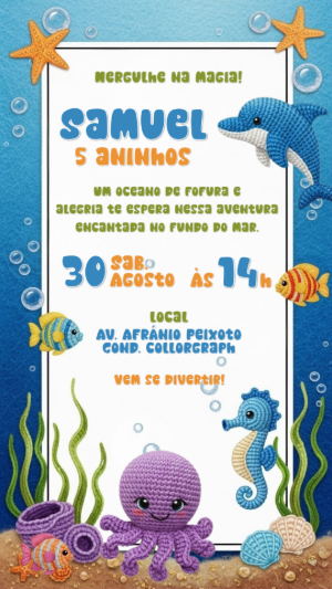Convite aniversário Amigurumi Fundo Do Mar
