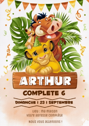 Invitation d'anniversaire Le Roi Lion