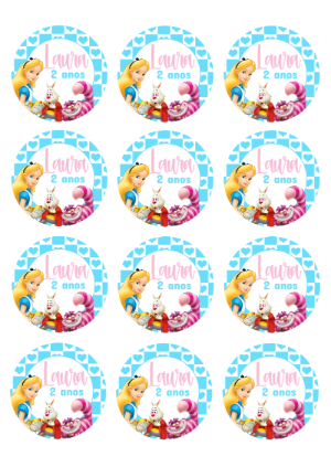 Adesivo Redondo de Pirulito Alice no País das Maravilhas