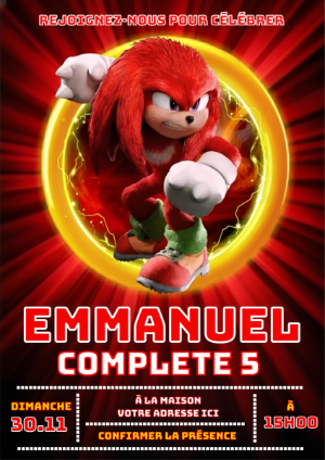 Invitation d'anniversaire Knuckles Sonic