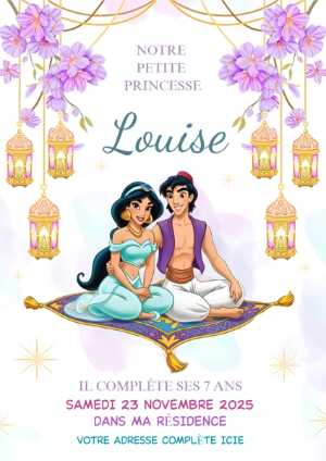 Invitation d'anniversaire Princesse Jasmin