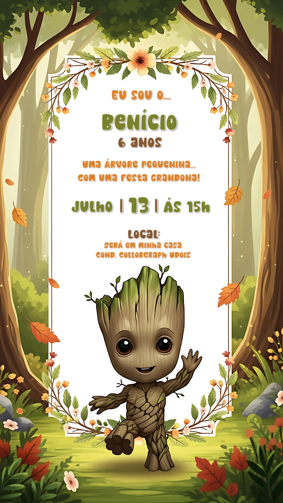 Convite de Aniversário Baby Groot para Editar Online